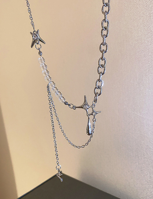 Fashion Silver Alloy Diamond Starburst Chain Necklace