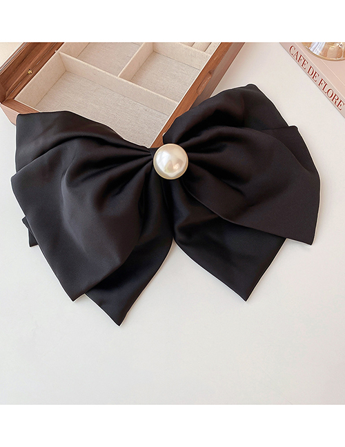 Fashion Spring Clip - Black Pearl Bow Double Layer Hair Clip