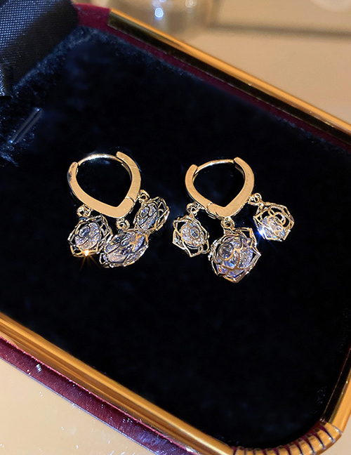 Fashion 10# Ear Buckle - Golden Flower (real Gold Plating) Metal Diamond Geometric Earrings