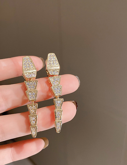 Fashion 14# Ear Buckle - Golden Snake Shape (real Gold Plating) Metal Diamond Snake Stud Earrings