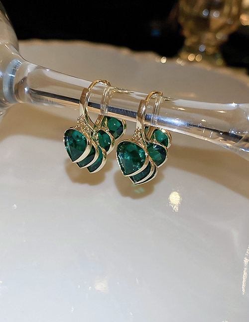 Fashion 17# Ear Buckle-green Love (real Gold Plating) Metal Diamond Geometric Earrings