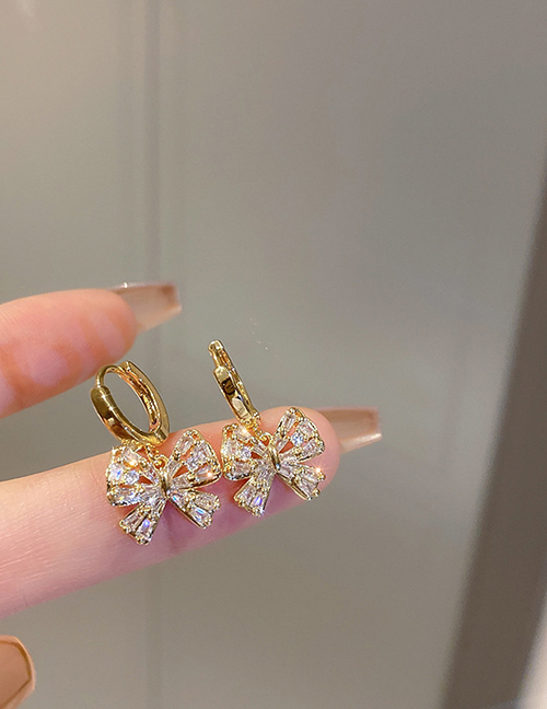 Fashion 19# Ear Buckle - Golden Butterfly (real Gold Plating) Metal Diamond Bow Hoop Earrings