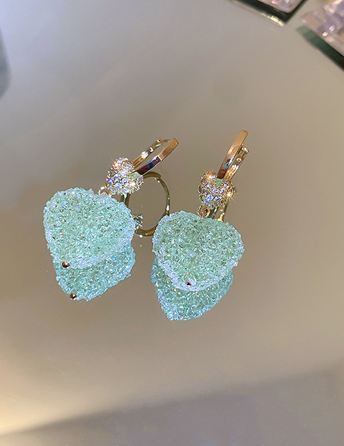 Fashion 29# Ear Buckle-green Love (real Gold Plating) Metal Diamond Geometric Heart Earrings