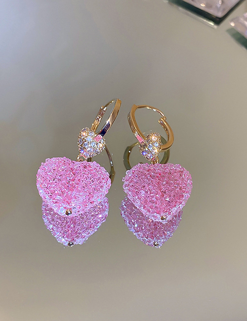 Fashion 30#ear Buckles-pink Love (true Gold Plating) Metal Diamond Geometric Heart Earrings
