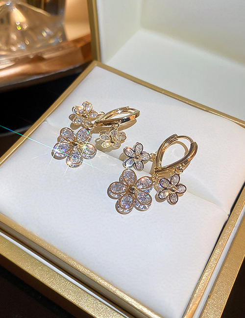 Fashion 37# Ear Buckles-golden Flowers (true Gold Electroplating) Metal Diamond Floral Earrings