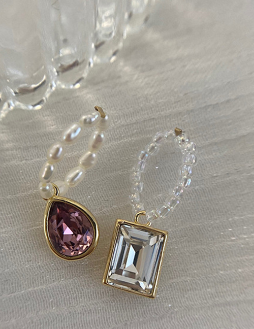 Fashion Necklace Accessories - Pink Silver Geometric Diamond Square Drop Necklace Accessory