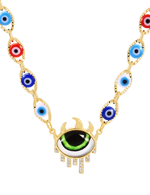 Fashion Color Bronze Zirconium Set Diamond Oil Eye Necklace