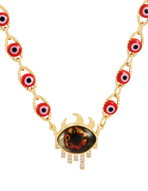 Fashion Red Bronze Zirconium Set Diamond Oil Eye Necklace