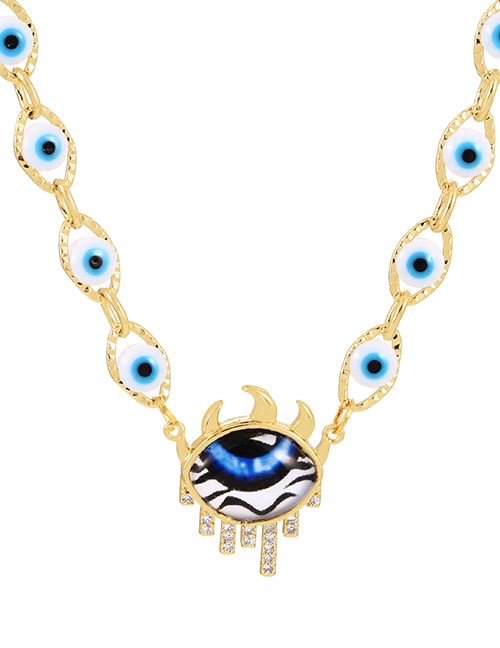 Fashion White Bronze Zirconium Set Diamond Oil Eye Necklace