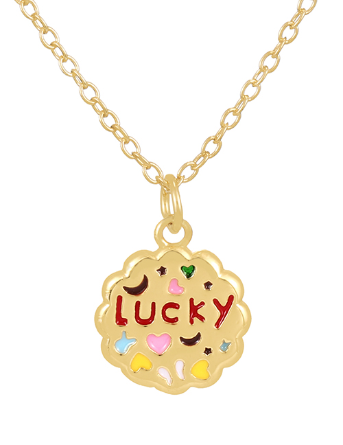 Fashion Gold-8 Copper Drop Oil Letter Lucky Pendant Necklace
