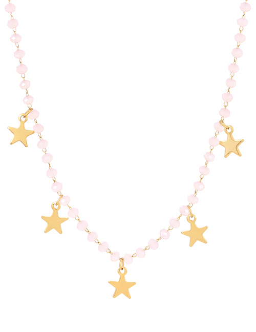 Fashion Pink Crystal Beaded Pentagram Necklace