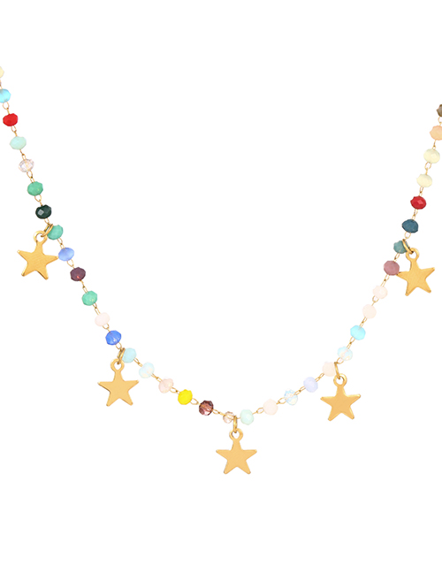 Fashion Color Crystal Beaded Pentagram Necklace