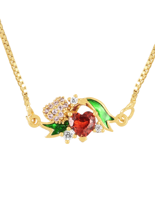 Fashion Gold-2 Copper Set Zircon Heart Pendant Pendant Necklace