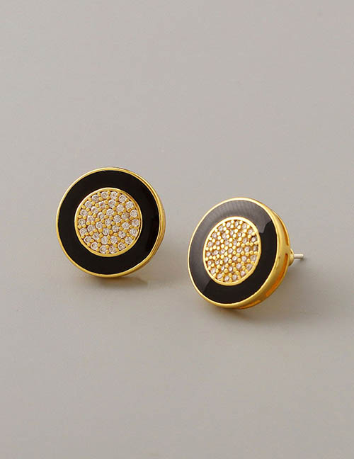 Fashion Black Bronze Diamond Drip Oil Round Stud Earrings
