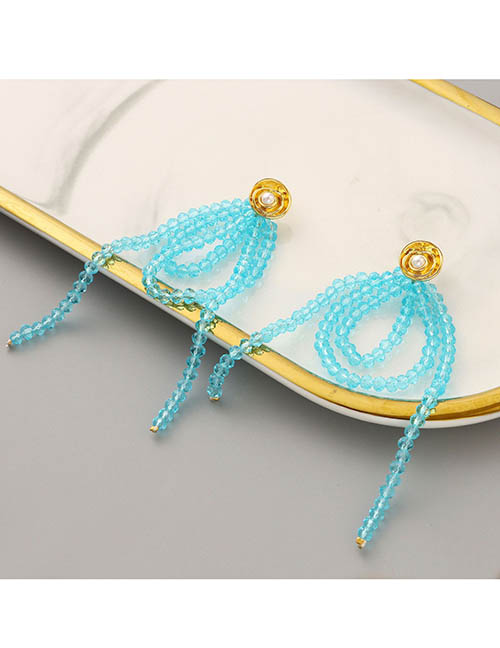 Fashion Blue Solid Copper Geometric Beaded Drop Earrings