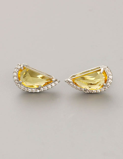 Fashion Yellow Copper Diamond Geometric Half-heart Stud Earrings