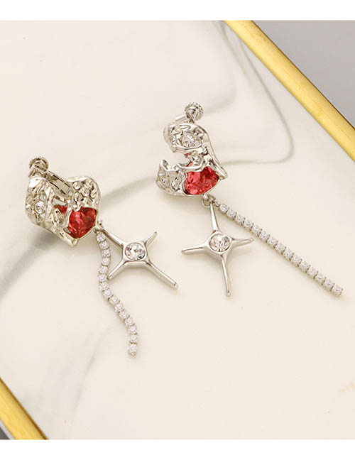 Fashion Silver Brass Diamond Claw Chain Star Love Earrings