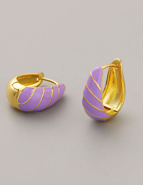 Fashion Purple Pure Copper Geometric Oil Drip Round Earrings