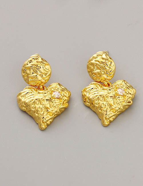 Fashion Gold Copper Diamond Geometric Heart Stud Earrings