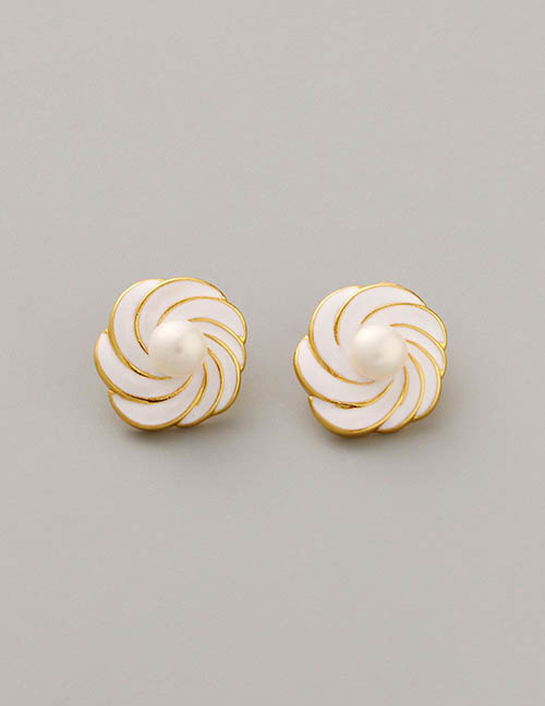 Fashion White Bronze Pearl Geometric Stud Earrings