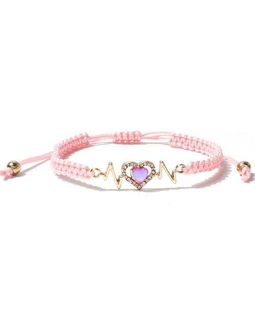 Fashion Pink Alloy Diamond Ecg Heart Cord Bracelet