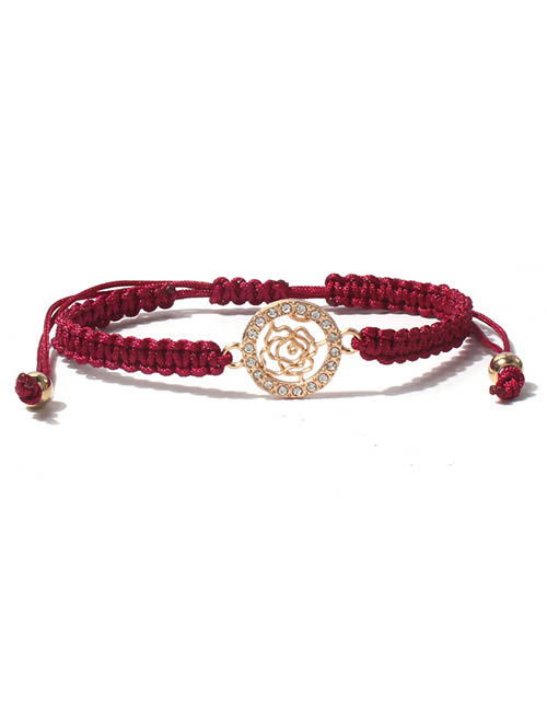 Fashion Dark Red Alloy Diamond Flower String Bracelet