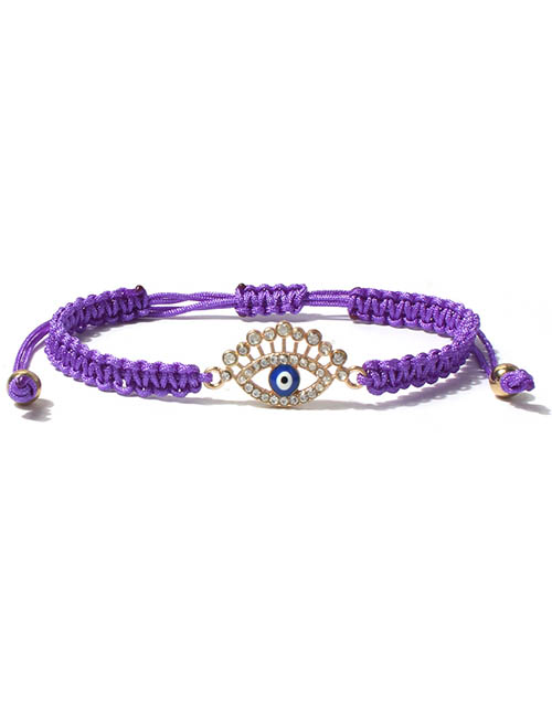 Fashion Purple Alloy Diamond Drop Oil Eye String Bracelet
