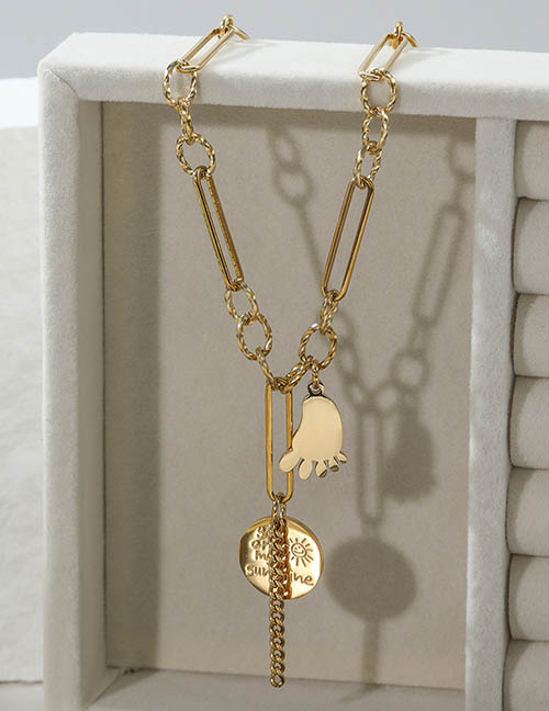 Fashion Gold Titanium Steel Geometric Foot Medal Necklace