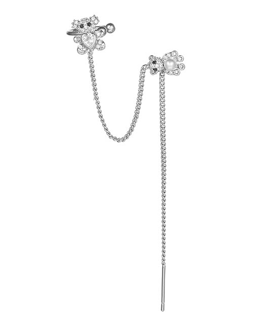 Fashion 13 Right Ear Brass Diamond Bear Pearl Tassel Earrings