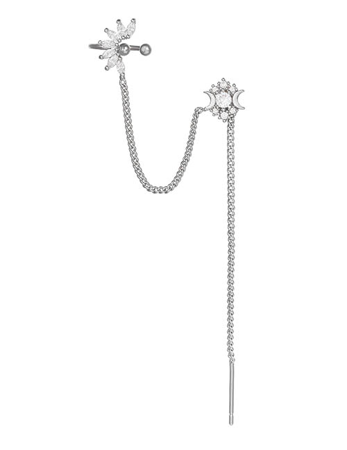 Fashion 09 Right Ear Brass Inlaid Zirconium Geometric Chain Tassel Ear Wire