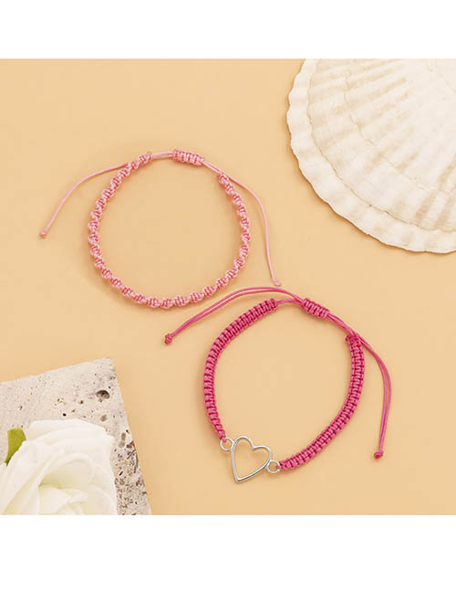 Fashion 1# Contrasting Color Splicing Cord Braided Heart Bracelet Set