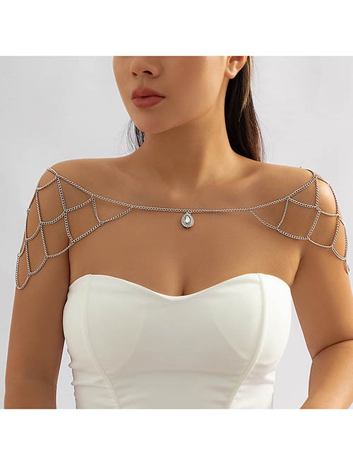 Fashion Silver Geometric Mesh Fringe Drop Diamond Shawl Chain