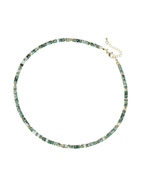 Fashion Green Point Stone Pure Patina Beaded Necklace