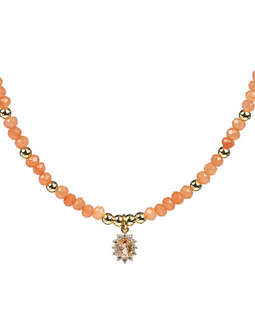 Fashion Orange Pure Copper Malay Jade Beaded And Diamond Oval Necklace