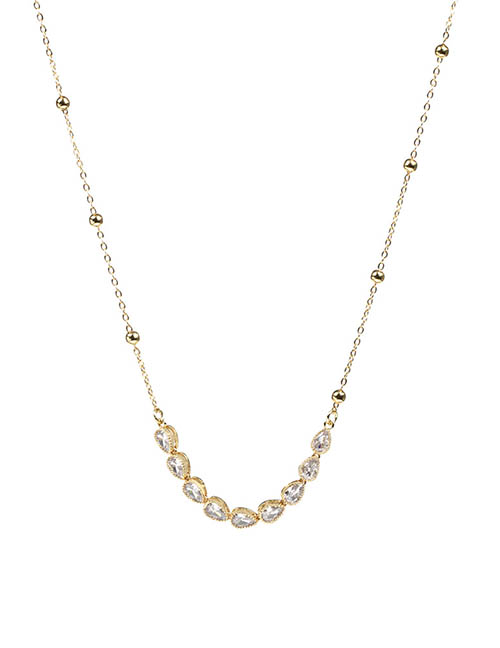 Fashion Golden White Diamond Bronze Drop Zirconia Necklace