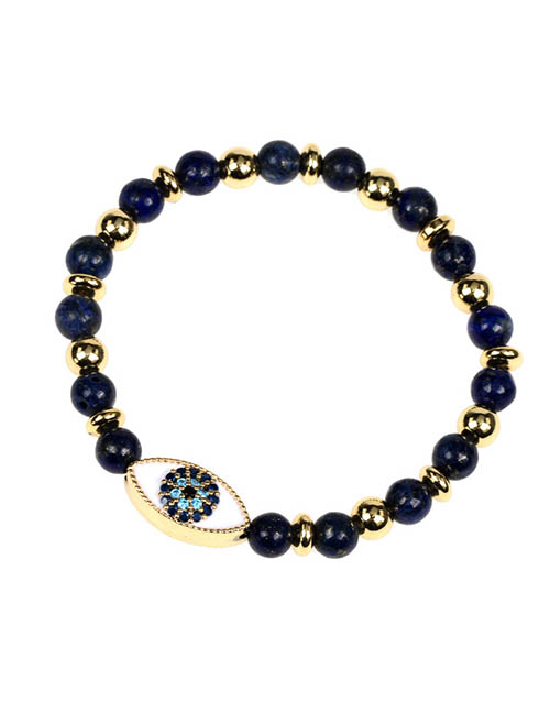 Fashion Blue Gold Black Onyx Beaded Diamond Oil Eye Bracelet
