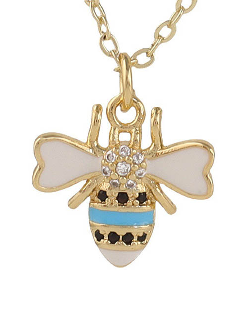 Fashion White Brass Gold Plated Zirconium Oil Bee Necklace