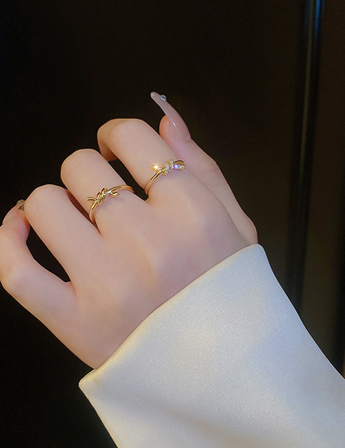 Fashion Ring - Gold (set Of 2) Metal Zirconium Knotted Ring Set