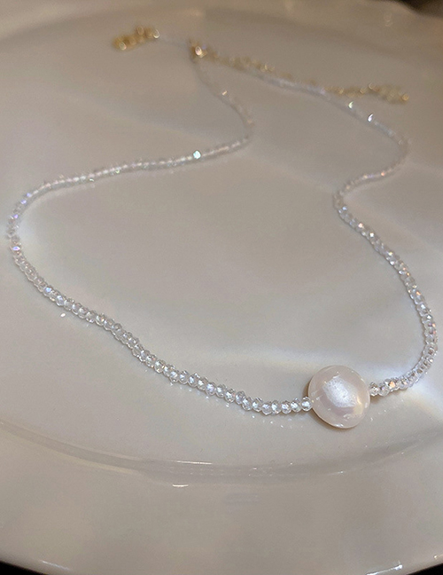 Fashion White Crystal Beaded Pearl Necklace
