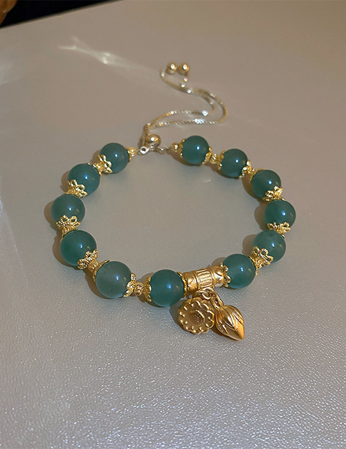 Fashion Green Crystal Beaded Lotus Bracelet
