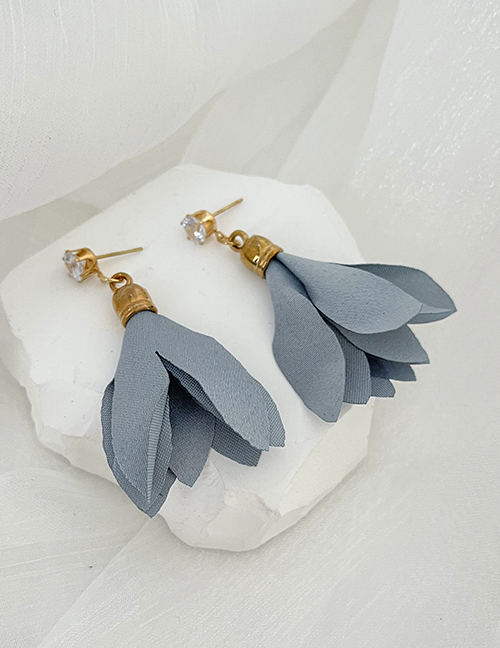 Fashion Grey Alloy Inlaid Zirconium Fabric Flower Stud Earrings