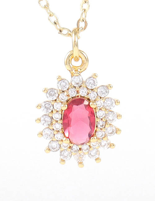Fashion Pink Brass And Diamond Oval Necklace