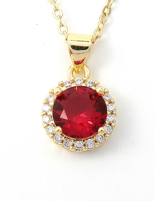 Fashion Red Brass Gold Plated Round Necklace With Diamonds