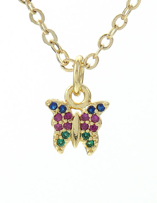 Fashion 5# Zirconium Butterfly Necklace In Gold Plated Copper