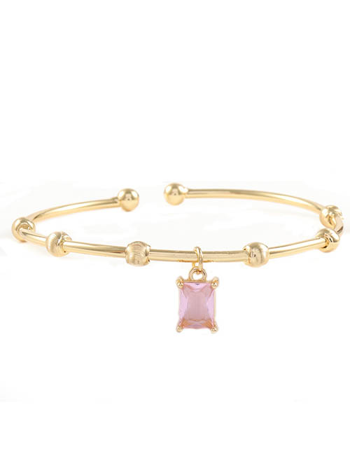 Fashion Pink Brass Bracelet With Square Diamonds