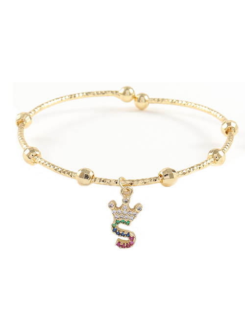 Fashion S Brass Gold Plated Diamond Crown Letter Bracelet