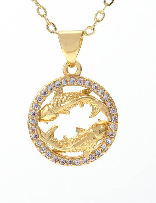 Fashion 12# Zirconium Zodiac Necklace In Gold Plated Copper