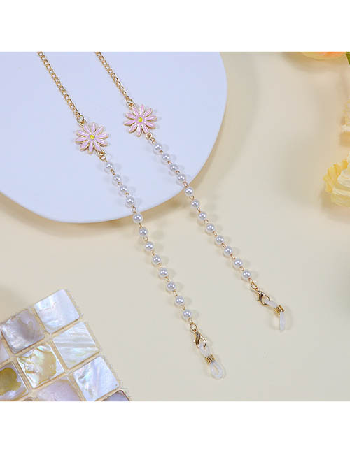 Fashion 2# Pink Alloy Pearl Daisy Glasses Chain