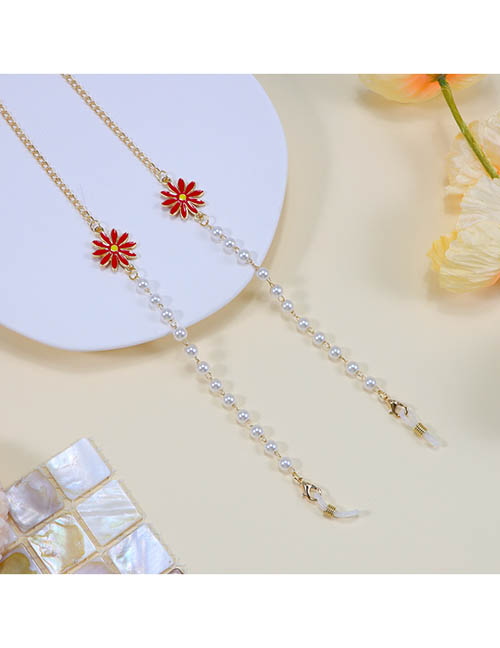 Fashion 6# Red Alloy Pearl Daisy Glasses Chain