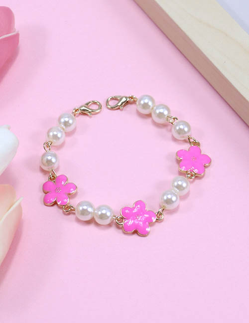 Fashion 7# Rose Red Alloy Pearl Beaded Drop Oil Flower Mask Chain